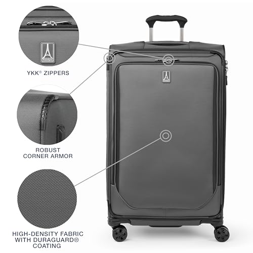 Image of Travelpro Crew Classic Lightweight Softside Expandable Checked Luggage, 8 Wheel Spinner Suitcase, TSA Lock, Men and Women, Checked Large 29-Inch, Titanium Grey