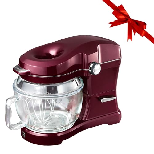 Kenmore 500W Oviation Stand Mixer - 10 Speed Mixing, Tilt-Head, Handheld Glass Bowl With Pouring Top Splash Guard, Flat Beater, Whisk, Dough Hook Attachments Countertop Kitchen Appliance, 5QT Red