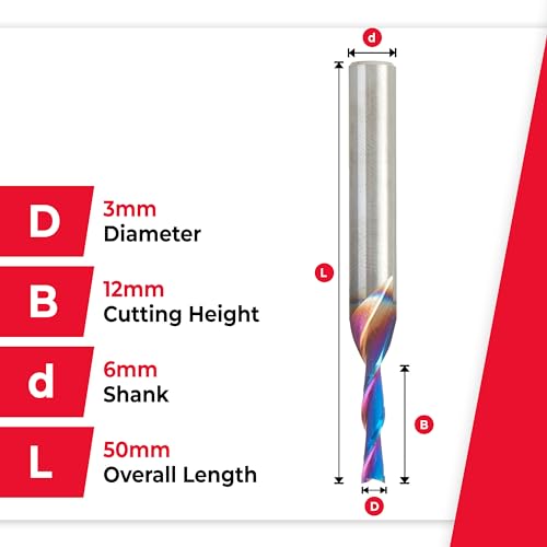 Image of Amana Tool 48214-K SC Spektra Extreme Tool Life Coated Spiral Plunge 3mm Dia x 12mm CH x 6mm SHK 50mm Long Down-Cut Router Bit
