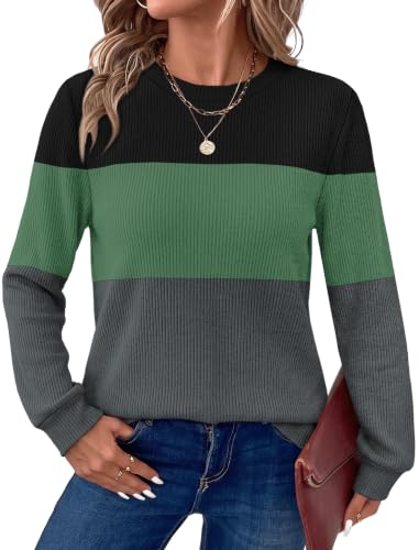 OFEEFAN Oversized Sweaters for Women Winter Tunic Tops Long Sleeve Maternity Outfits Color Block 02 2XL
