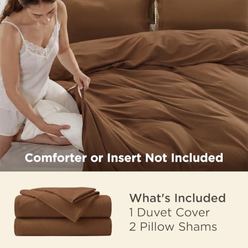 Image of Bedsure Duvet Cover Queen Size, 3Pcs Soft Double Brushed Bedding Set, Brown | For Kids & Adults, 90 inchx90 inch Comforter Cover, Hotel Luxury, All Season, Breathable, Easy Care, Lightweight, Zipper Closure