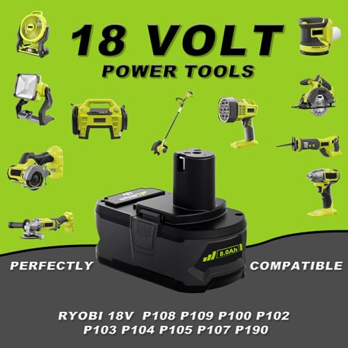 Image of 2Pack 18V 8.0Ah Battery Replacement for Ryobi 18V Battery with Charger | Compatible with Ryobi 18V Battery Power Tools P108 P117 P102 P103 P106 P109