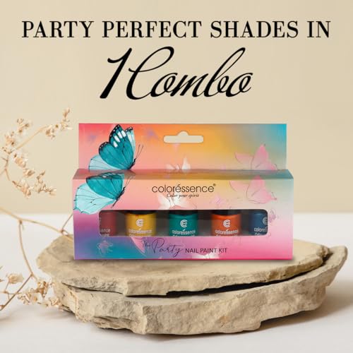 Image of Coloressence Party Nail Paint Kit | Chip Resistant | Quick Dry Nail Paints Combo of 5 |Multicolor-30ml