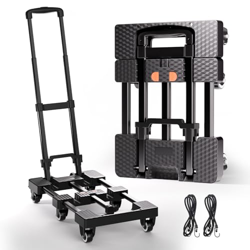 Voipvvii Folding Hand Truck 500lbs, Portable Heavy-Duty Dolly Cart, 6 Wheels, Collapsible, Black,...
