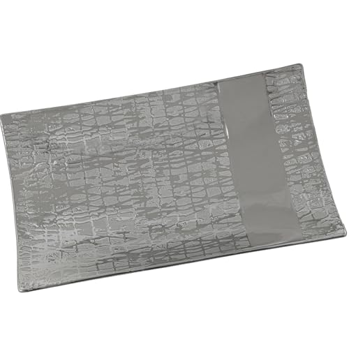 Vase plat rectangulaire céramique argent 40x24x8cm objet déco design