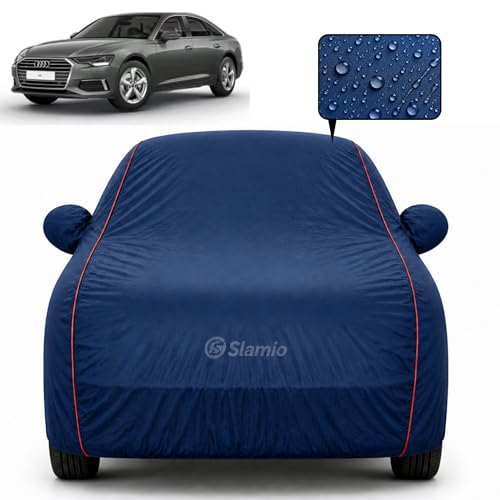 Image of Car Cover for Audi A6 | 100% Waterproof & Dustproof Heavy-Duty 3-Layer Car Body Cover | All-Weather Rain, UV, Sun & Dust Protection | Custom Fit | Mirror & Antenna Pockets | Navy Blue
