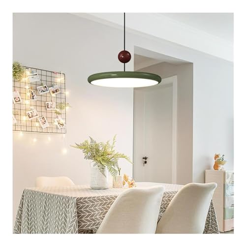 Plafonnier réglable en hauteur vert et crème, lustre LED à intensité variable chic
