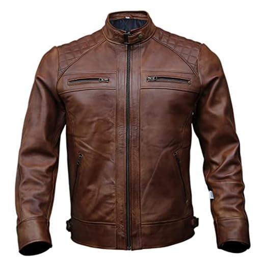 Jaqueta masculina de couro genuíno para motociclista preta | Jaqueta masculina vintage marrom envelhecida de pele de cordeiro para motociclista, Marrom encerado, 3G