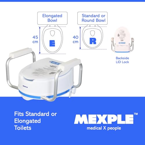 Image of MEXPLE RaiXer6EXT Raised Toilet Seat Raiser with Side Handles | 6 Inch Elevated Toilet Seat for Seniors & Disabled | Commode Raiser with side Safety Arms | Support for Knee, Hip & Recovery Care
