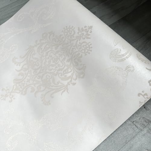 KeTian Luxus 3D Damast-Perlen-Puder Vliestapete im europäischen Stil als Rolle fürs Wohnzimmer, Schlafzimmer oder Hotel, cremefarben, 0.53m (1.73' W) x 10m(32.8'L)=5.3m2 (57 sq.ft)