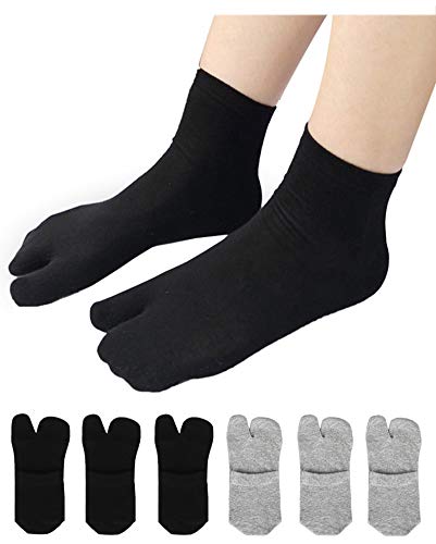 Image of Women's Solid 2 Toe Flip Flop Tabi Socks Geta Ankle Cotton 5 /6 Pairs