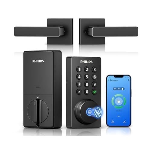 Philips WiFi Deadbolt Smart Lock with Handle, APP/Voice/Fingerprint/Passcode/Key Unlock, Smart Locks for Front Door with Handle Set, Backlit Keypad De