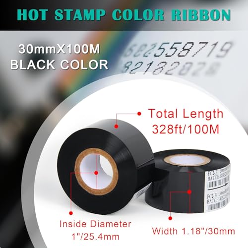 Image of 30mm X 100 mtr Expiry Batch Printing Machine date coder batch coding machine hot stamping ribbon stamp coding foil black (pack-10pcs)