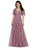 Ever-Pretty Women's Ruffle Sleeve Elegant Sequin Tulle Dresses Wedding Guest Dress Orchid US20