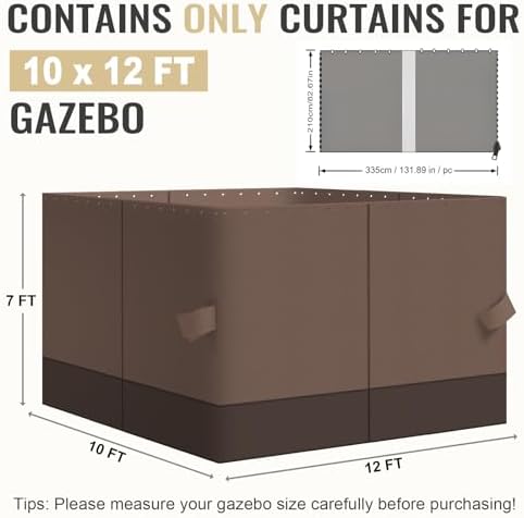 COWVIE 4-Panel 10' x 12' Gazebo Replacement Curtains, Patio Privacy Sidewalls with Double Zipper, Replacement for Outdoor Gazebo Canopy (Curtain Only) image 20
