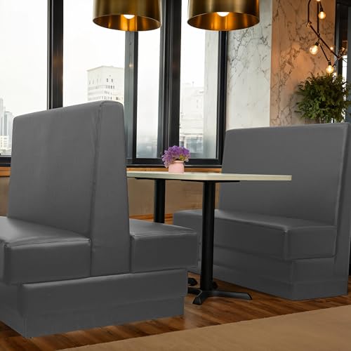 Image of FDP Double-Sided Four Person Commercial-Grade Durable Vinyl Restaurant Booth Seat Heavy-Duty Wall-Flush Design for Diner, Lounge and Cafeteria Bench Seating, Two Step Assembly - Dark Gray