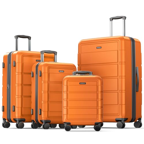 SHOWKOO Luggage Sets Expandable 100% PC Durable Suitcase Sets Double Wheels TSA Lock 4 Piece Luggage Set Orange