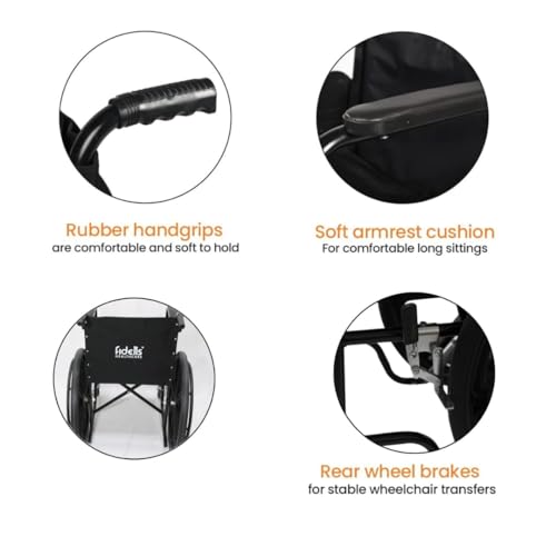 Image of Fidelis Healthcare Wheelchair with Commode | Self-Propelled Design | Detachable Cushion Seat & Bucket with Lid | Foldable Chrome Steel Frame | 24 Inch Mag Wheels | 100 kg Capacity