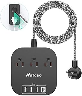 Power Strip with USB C, 3 Outlet 4 USB Ports 4.5A Flat Plug