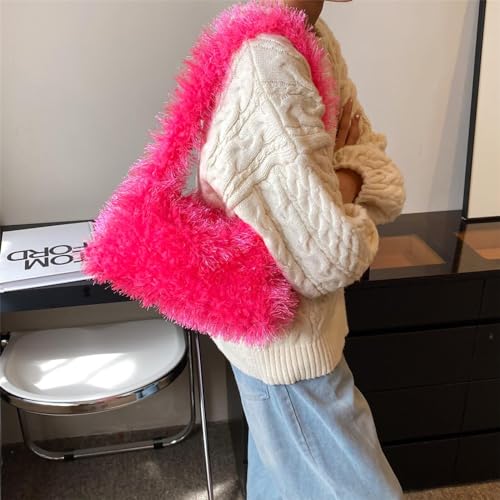 Image of Fluffy Shoulder Hobo Bag Handbag and Purse Women Y2K Fuzzy Soft Plush Underarm Tote Bag