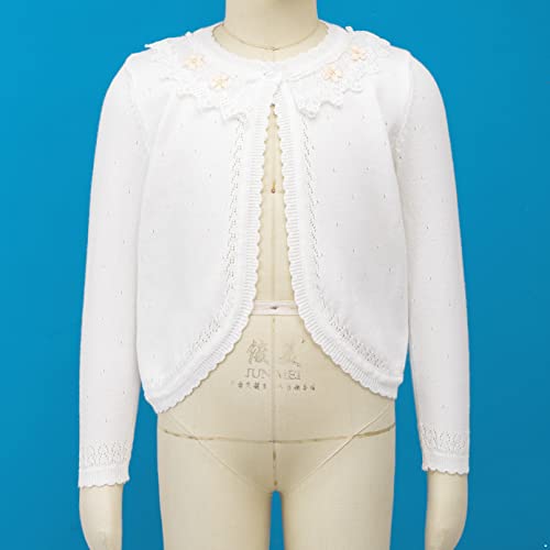 Sywiyi Kids Girls Cute Applique Lace Hollow Cardigan Long Sleeve Wave Bolero Outerwear for Formal Dress3