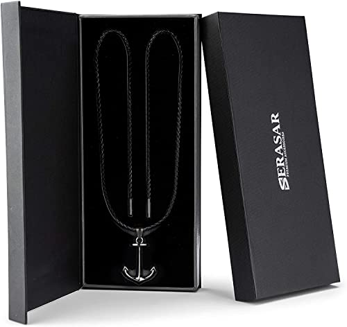 Serasar Mens Leather Chain Leather Necklace With Pendant - 60Cm Black - Leather Cord Chain With Mens Jewelry Box - Genuine Leather - Mens Gift - Mens Leather Necklace #TOP1