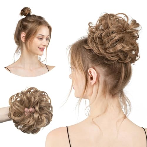 Moños Postizos, Extensiones de pelo con banda elástica, Natural Rizado Ondulado Postizos Moño, Coleteros Pelo Mujer, Sintético Extensiones de Cabello Pelo Desordenado Coleta Postiza