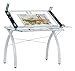 SD Studio Designs 10096 Futura Station with Folding Shelf Top Adjustable Drafting Craft Drawing Hobby Table Writing Studio Desk with Drawer, 35.5'' W x 23.75'' D, White/Clear Glass
