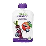 FRECHE FREUNDE Bio Quetschie Apfel, Blaubeere und Schwarze Karotte, Fruchtmus mit Gemüse im Quetschbeutel für Babys ab 1 Jahr, glutenfrei & vegan, 6-er Pack (6 x 100 g)