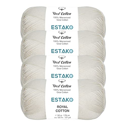 Image of Estako Royal Cotton, (4 Skeins Pack) 100% Mercerized Giza Cotton Yarn, Soft, Super Fino for Crochet and Knitting (4 x 1.76 Oz) / (4 x 137 Yrds) (5051)