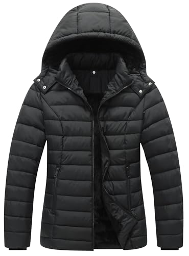 ALPIXIS Women's Quilted Down Coat Waterproof Warm Thicken Flannel Lined with Detachable Hood Windproof Winter Puffer Jacket Black01-L ALPIXIS Women's Quilted Down Coat Waterproof Warm Thicken Flannel Lined with Detachable Hood Windproof Winter Puffer Jacket Black01-L