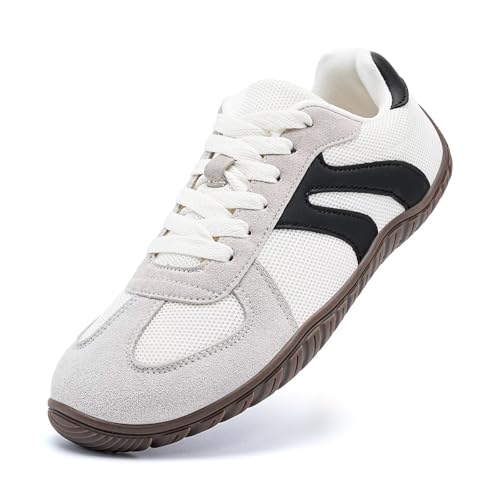 JUJIAOSO Barefoot Shoes Wide Casual Lace Up Retro Zero Drop Fashion Sneakers for Women Men(Beige Black UK 5)