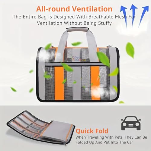 Image of VAYINATO Pet Carrier Bag (Small - 34 * 24 * 24 Cm) Cat Dog Carrying Bag Outgoing Travel Pets Handbag Portable Breathable Foldable - Grey with Orange By Petzlifeworld