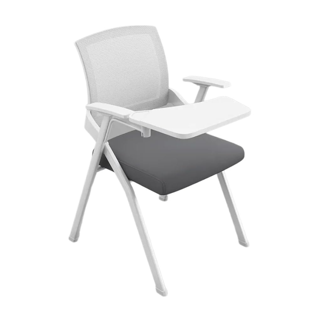 MYUYEE Waiting Room Chairs Tablet Arm Chairs Mesh Folding Office Chair With Desk Attached,Ergonomic Stackable Conference Room Chair Guest Meeting Chair (Gray-1)
