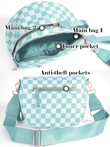 Image of Black and White Checkered Crossbody Bag Bum Bag for Women,Spacious Checkered Purse Fanny Packs Belt Bag