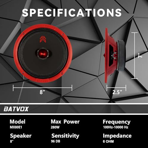 Image of MX80E1 Loudspeaker 8 Inch Midrange 560 Watts 6 Ohms Red Bullet, Premium Quality Audio Door Speakers for Car or Truck Stereo Sound System, Red (2 Speakers)