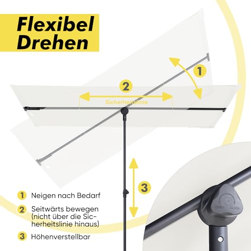Sekey Sonnenschirm Rechteckig 130×180 cm für Balkon und Terrasse