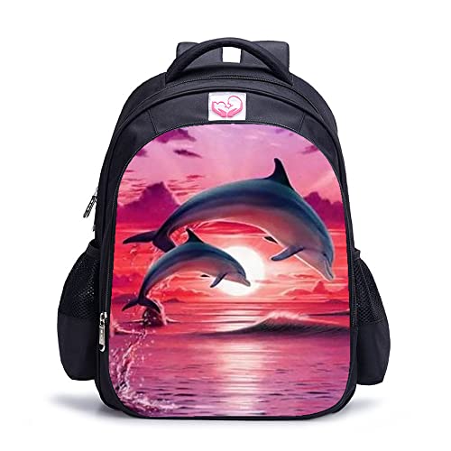Sac à dos imprimé en 3D motif dauphin avec bretelles confortables