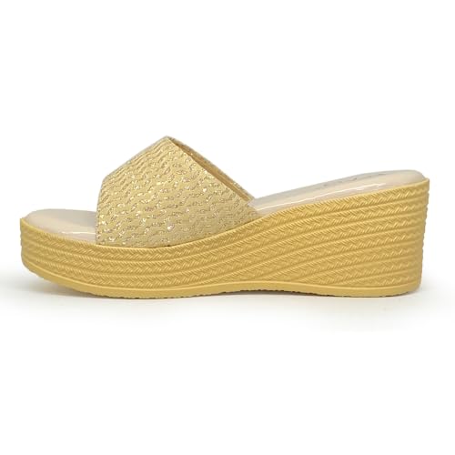Image of WFS Women's Black 2.5 Inch Wedge Heel Slip-On Fashion Sandals - Shimmer Finish