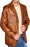 Soft Italian Lambskin Leather Sport Coats with Button Closure - Vintage Brown Blazer Leather Coat for Mens (US, Alpha, XX-Large, Regular, Regular, Vintage Tan)