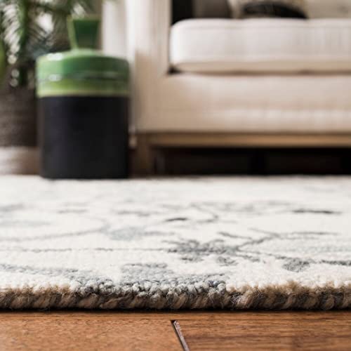 Image of Modern Floral Hand Tufted Loop Pile Carpet for Living Room & Bedroom Ivory & Multi Colour 6x9 Feet Carpet