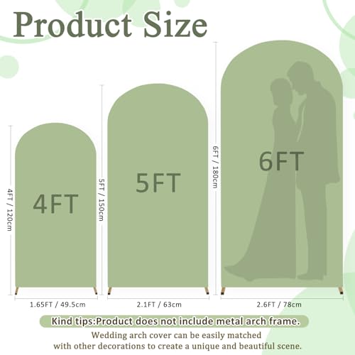 Image of FOTSHARER Arch Cover Set of 3 Sage Green Wedding Arch Cover Spandex Fitted Arch Backdrop Cover for Arch Stand Chiara Arch Cover 4FT 5FT 6FT Spandex Arch Covers Stretchy Backdrop for Garland Arch Decor