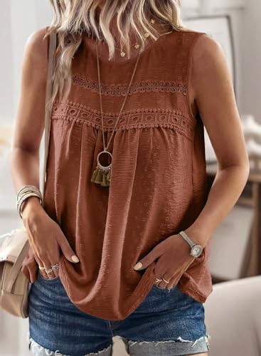 Image of Falechay Womens Summer Tops Boho Shirts Crewneck Sleeveless Tank Tops Flowy Lace Hem Casual Blouses Clothing Trendy 2026