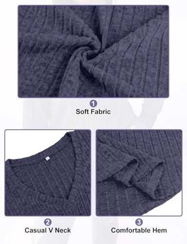 Image of Koscacy Women Plus Size Casual Knit Sweater V Neck Solid Color Tops Lightweight Long Sleeve Blouses