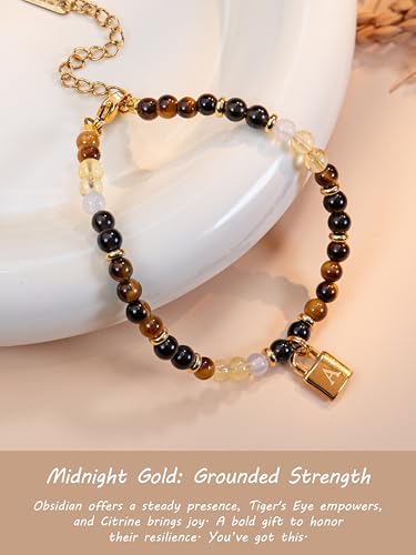 SENLLY Crystal Initial Bracelet, Meaningful Gift for Women Crafted with Natural Stone & Letter Padlock Charm A, Adjustable for Mom Daughter Sister Wife Friend - image 2