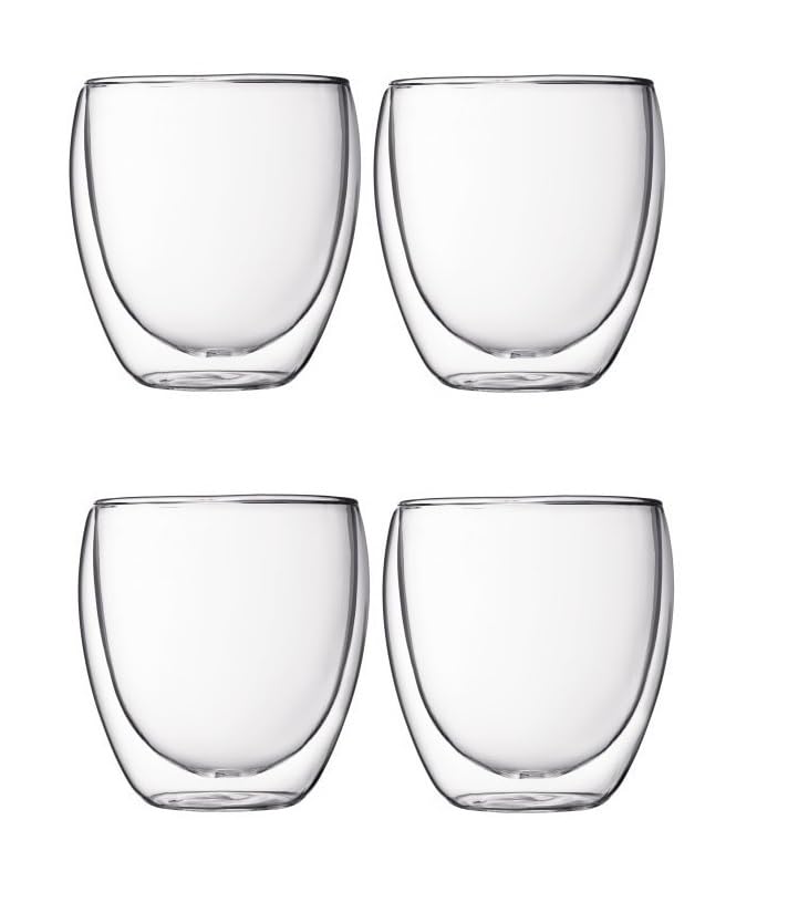 Image of IndusBay 250 ML Borosilicate Glass Double Wall Tumbler Mug Cup Insulated Glass for Hot Cold Juice Whisky Milk, 4 Piece