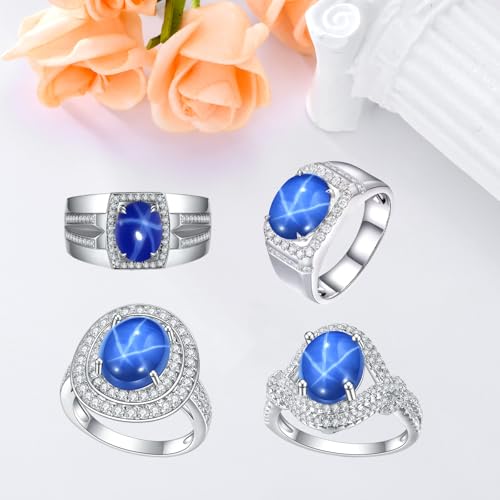 MRENITE Vintage 2ct Blue Star Sapphire Engagement Ring for Women Solid 10k 14k 18k Gold Promise Ring 6 rays Oval Star Gemstone Rings Christmas For Mom Wife Lover3