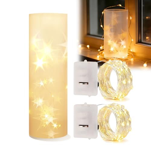 Guirlandes lumineuses à piles avec film transparent étoilé, décorations étanches pour intérieur et extérieur, chambre, fête, mariage. Fil de cuivre 3M avec 30 LED, film 47*27CM, blanc chaud