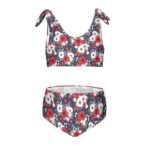 Flower Pattern Girls Two Piece Tankini Swimsuits Summer Bathing Suit Beach Swimwear Set, 4T Multicoloured