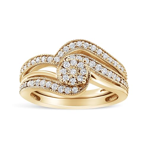 Haus of Brilliance 14K Yellow Gold Plated .925 Sterling Silver 1/3 Cttw Multi-Diamond Bypass Vintage-Style Bridal Set Ring and Band (I-J Color, I3 Clarity) - Size 12